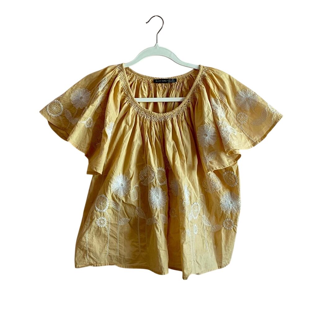 Black Tape Boho Chic 100% Cotton Embroidered Oversized Flutter Sleeve Casual Top
